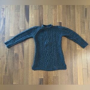 Aran 100% merino wool mock neck cable sweater gray